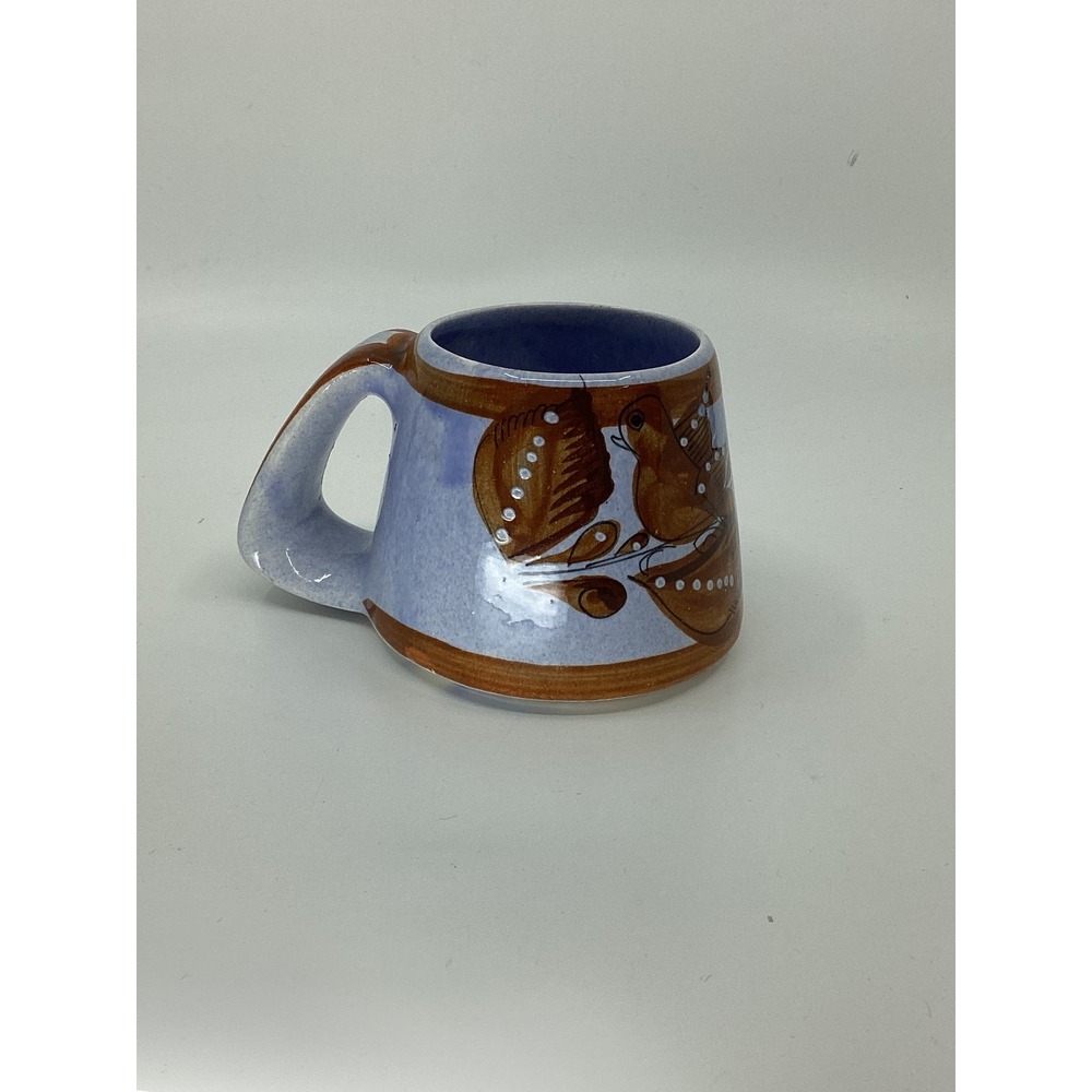 AJ Mex Hand Painted Mexican Pottery Mug Blue Bird Folk Art Stoneware 12oz